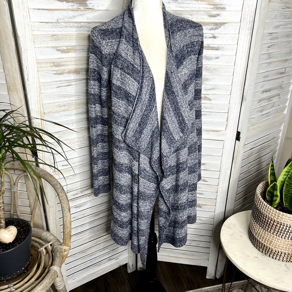 BAREFOOT DREAMS Women's S M Cozy Chic Calypso Island Wrap Cardigan Navy Stripe - Picture 4 of 13